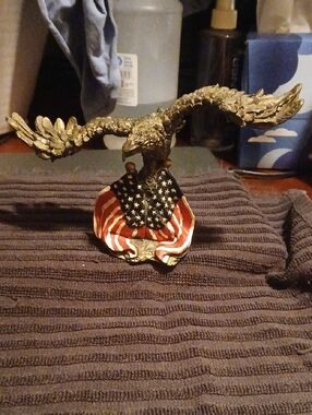 Patriotic Eagle Sculpture with American Flag